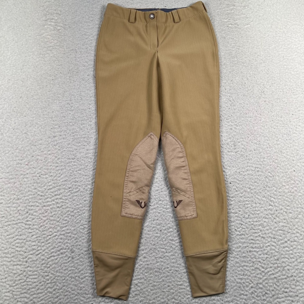 Tuffrider Equestrian Breeches Womens 26 Ribbed Knee Patch Western Riding Tan
